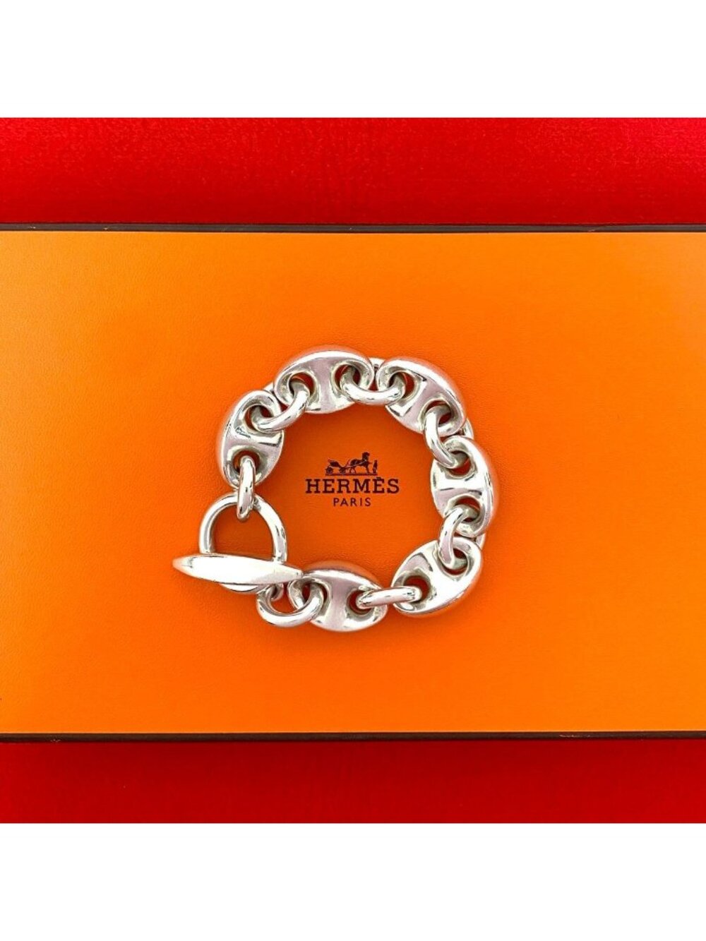 Hermes Neptune Bracelet 925 Sterling Silver Chain Bangle